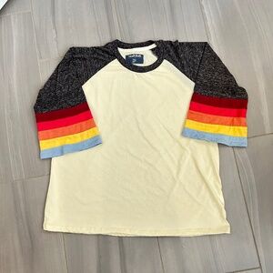 Modcloth Camp Collection bell-sleeve, rainbow ringer tee, size large